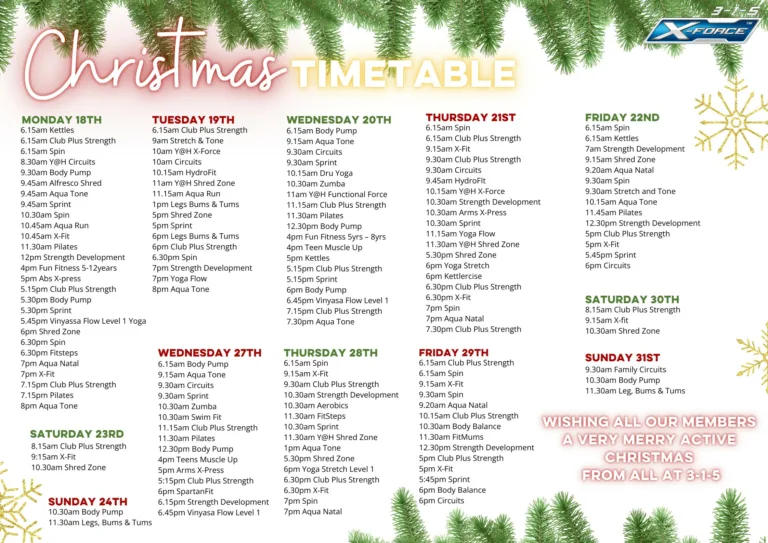 christmas timetable